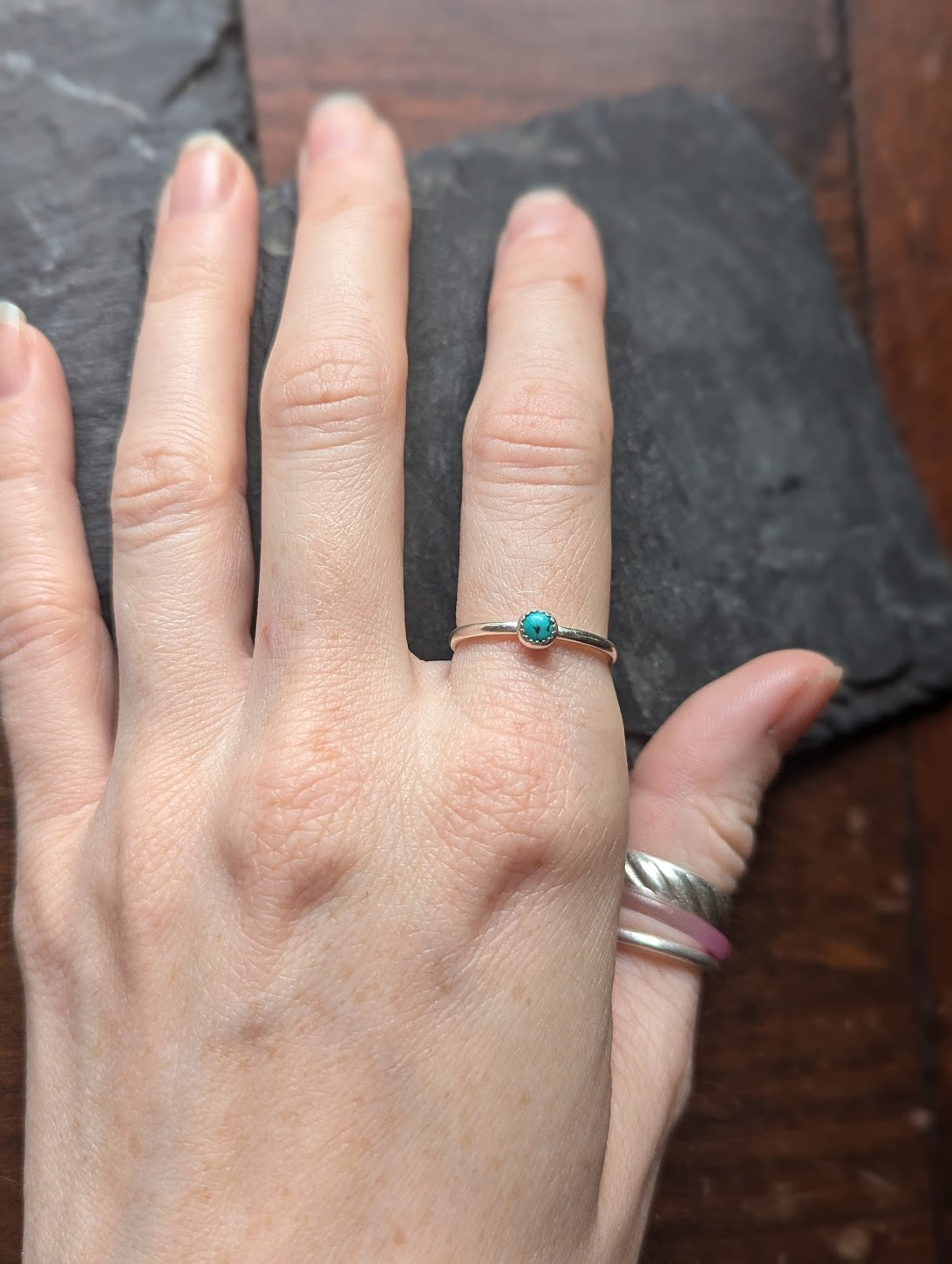 4mm Turquoise Sterling Silver Stacker Ring MTO (Various Sizes Available)