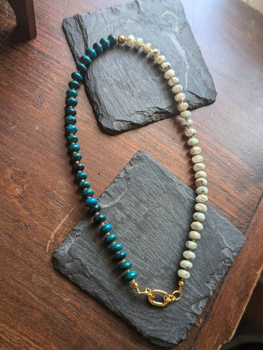 Sesame Jasper & Azurite Rondelle Beaded Necklace