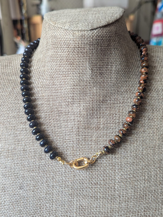 Blue Goldstone and Red Goldstone Rondelle Beaded Necklace