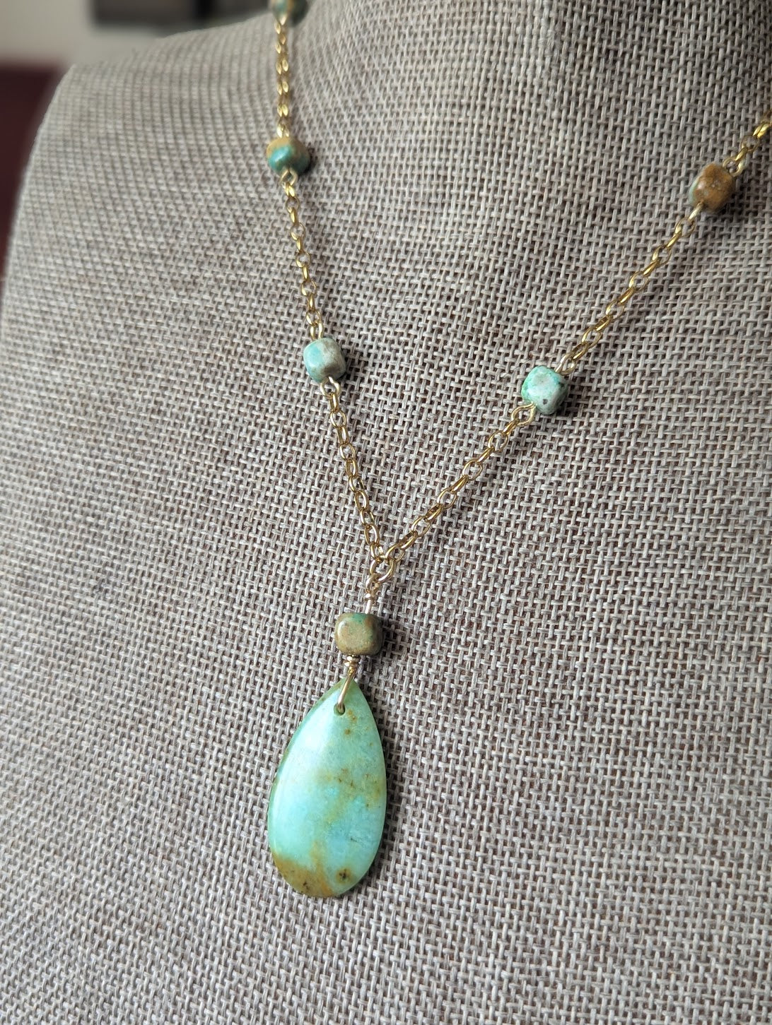 Chrysoprase and Turquoise Beaded Gold Stainless Necklace