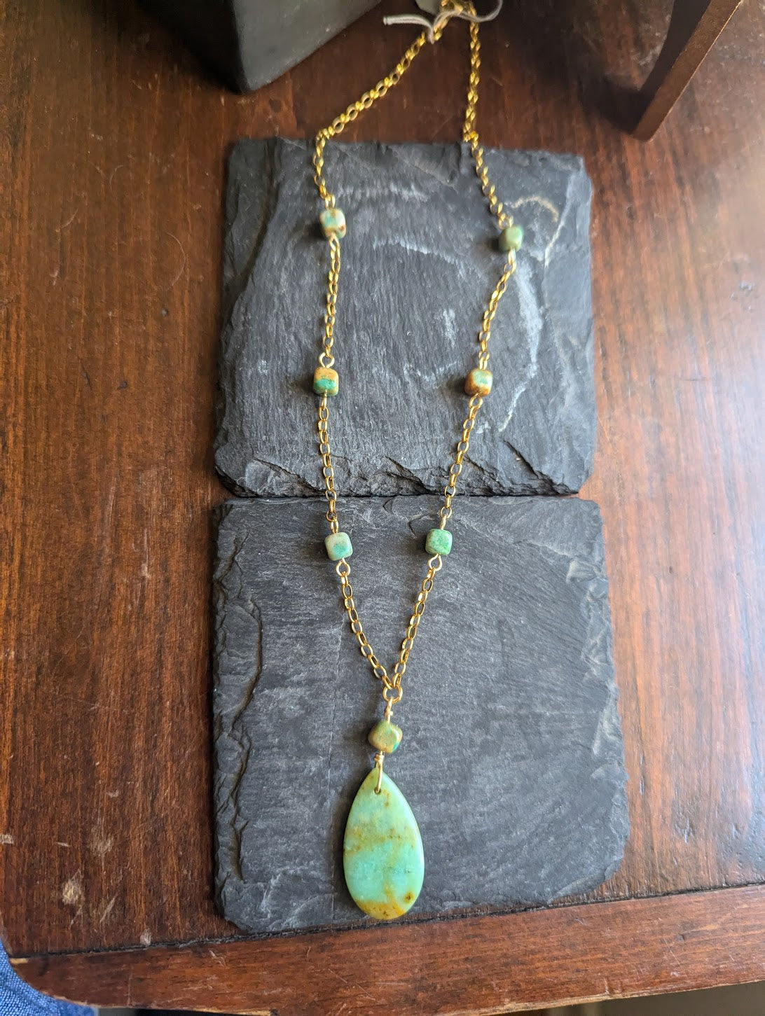 Chrysoprase and Turquoise Beaded Gold Stainless Necklace