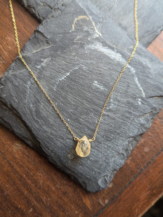 Golden Rutile Tear Drop 14kGF Necklace mto