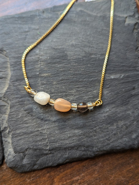 Peach Moonstone, Smoky Quartz, Moonstone Gold Slider Bracelet