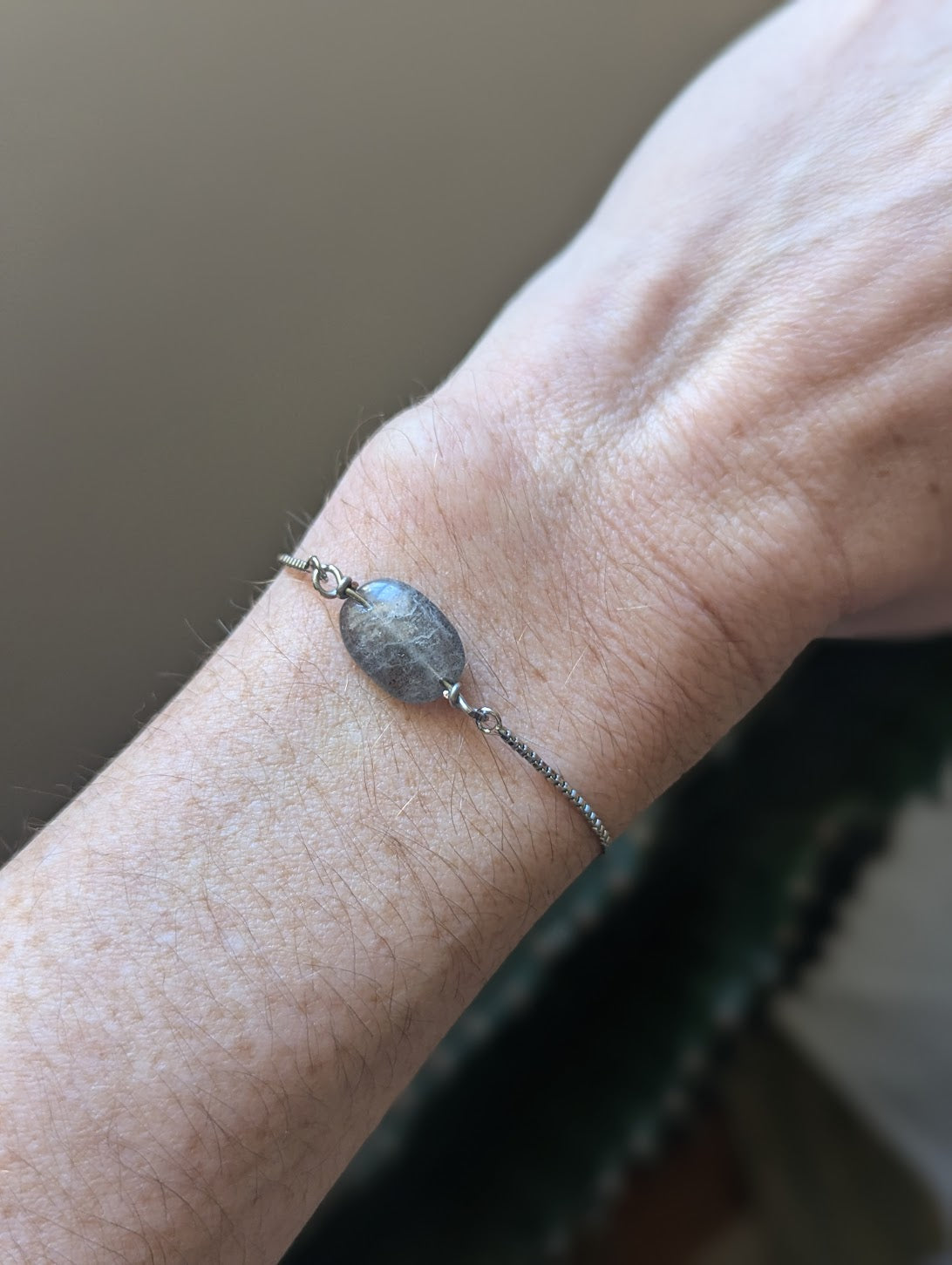 Oval Labradorite Silver Slider Bracelet