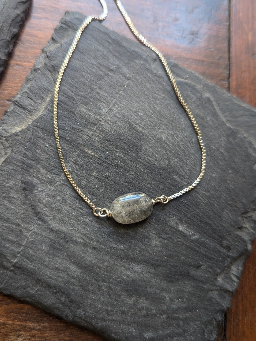 Oval Labradorite Silver Slider Bracelet