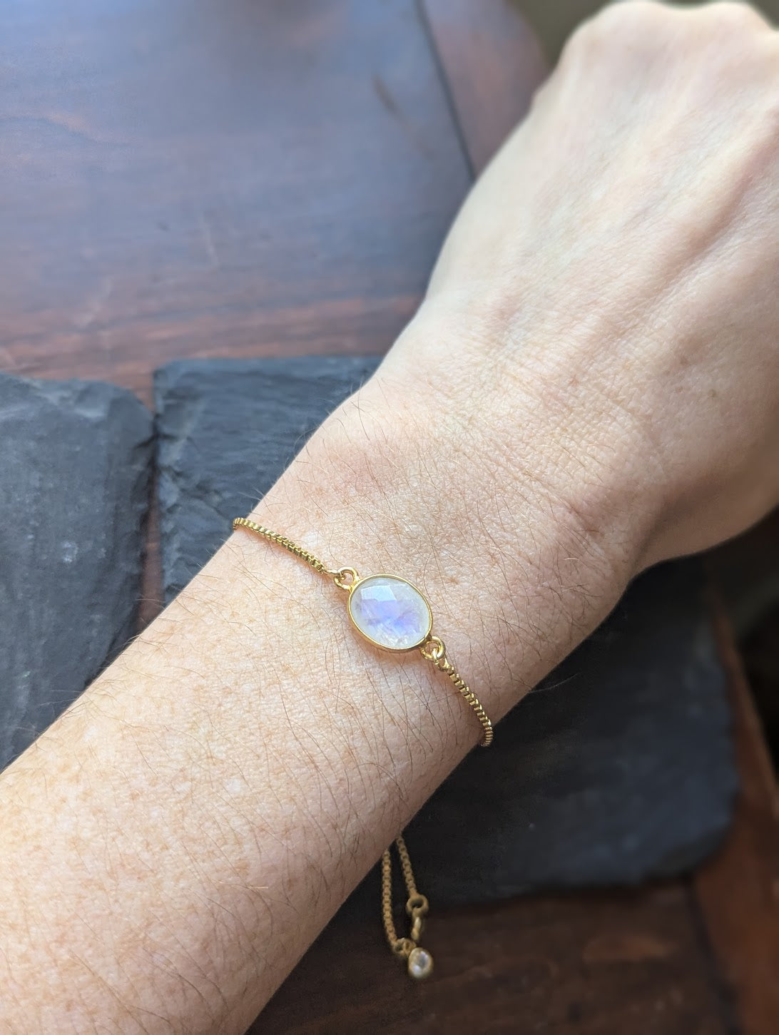 Oval Moonstone Gold Slider Bracelet