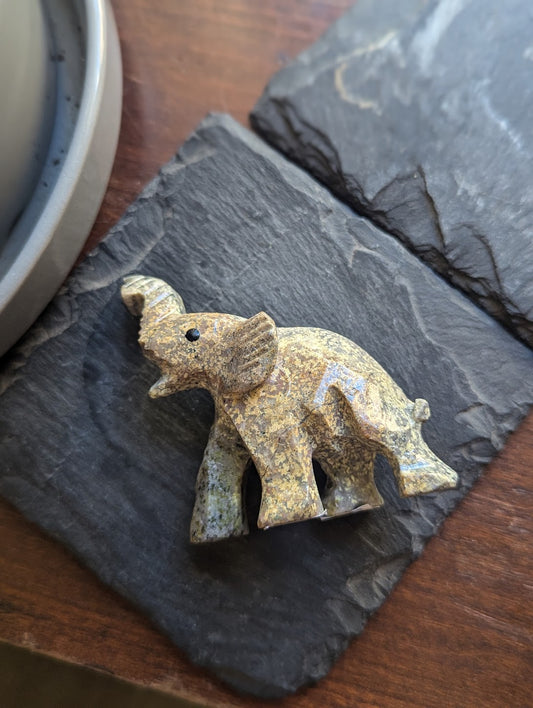 Serpentine Green Speckled Carved Elephant