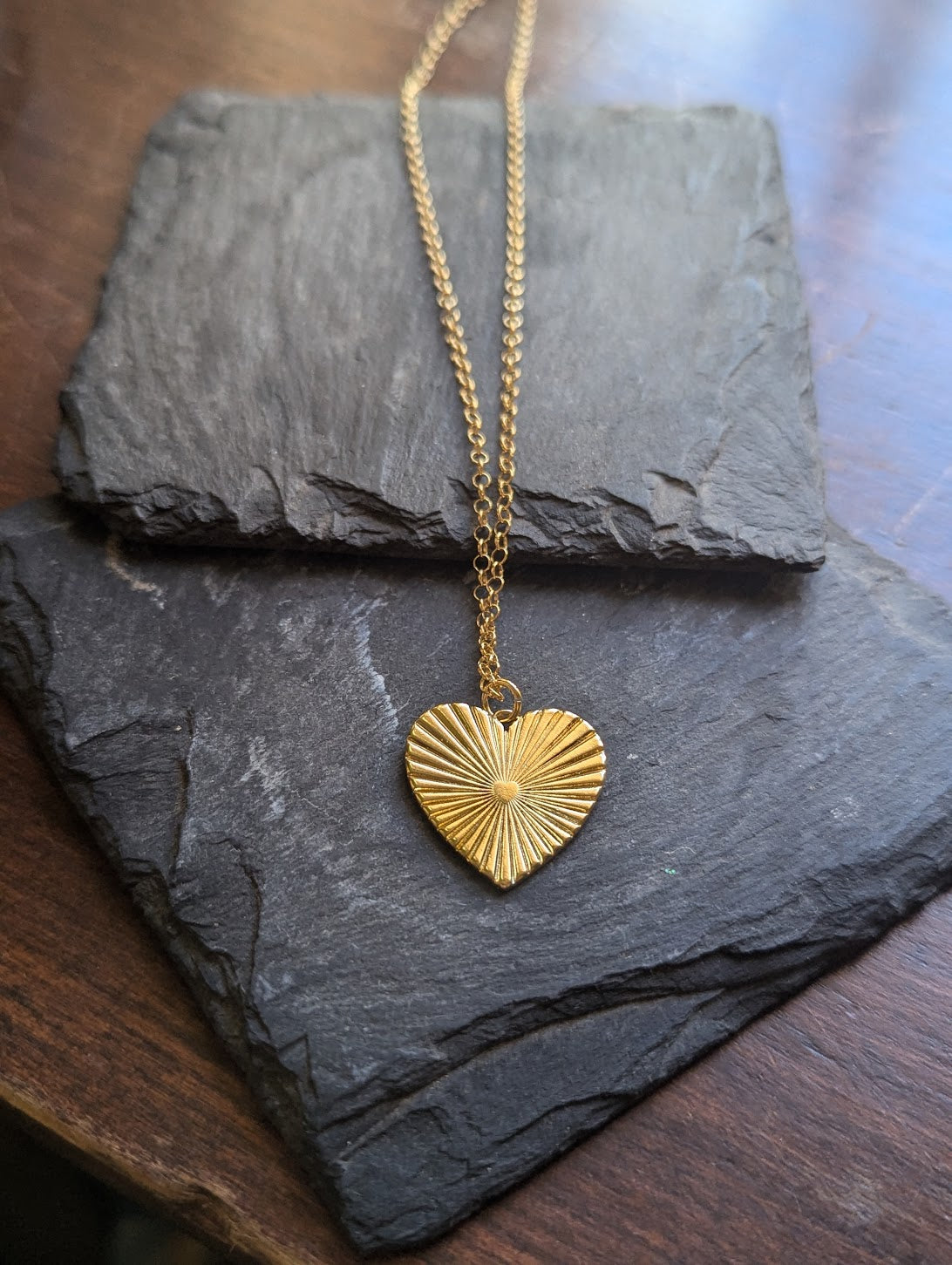 Etched Burst 14kGF Heart Necklace