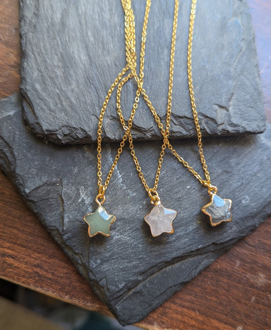 Gemstone Star Gold Necklace (3 Stone Options)