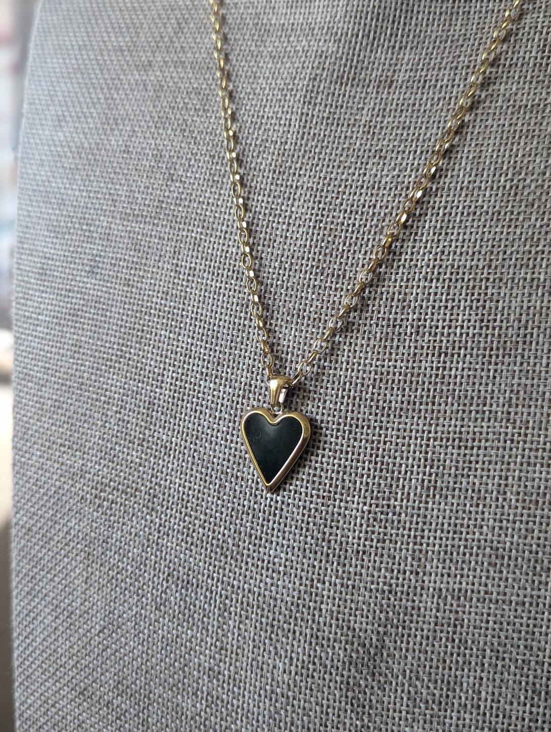 Black Enamel Heart Gold Stainless Necklace