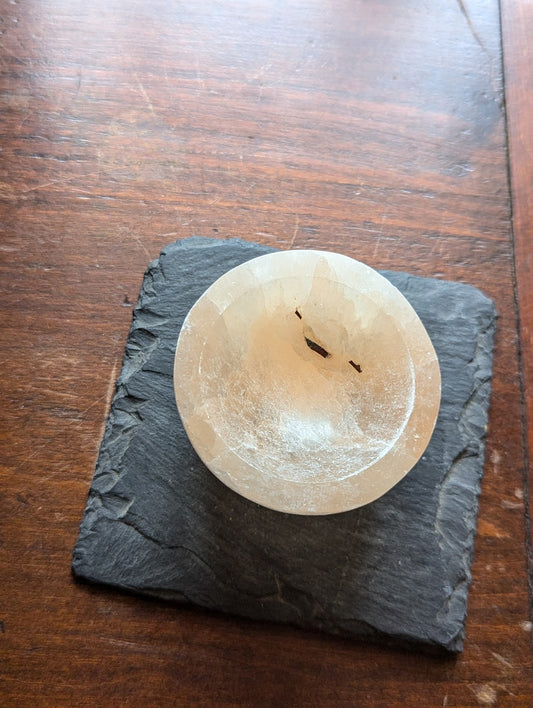 Selenite/Satin Spar Peach Bowl