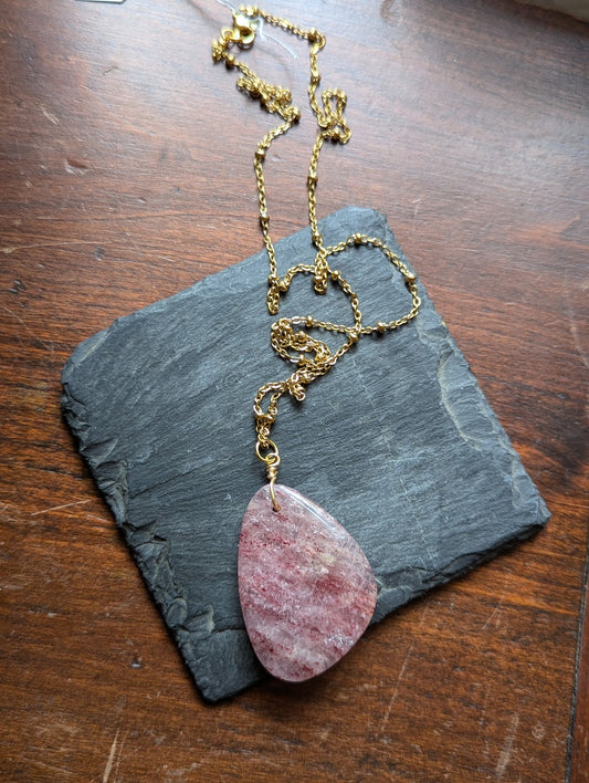 Strawberry Quartz Gold Stainless Necklace