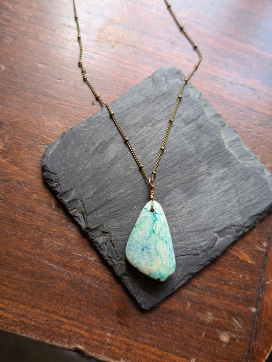 Chrysoprase Brass Long Necklace