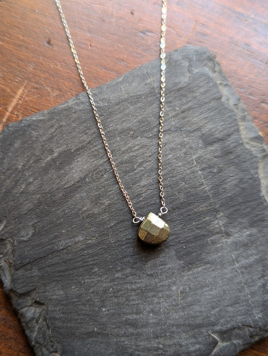 Faceted Pyrite Teardrop Necklace