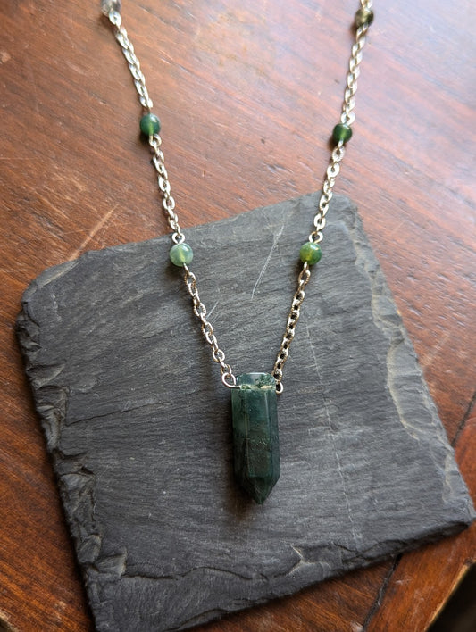 Moss Agate Point Necklace