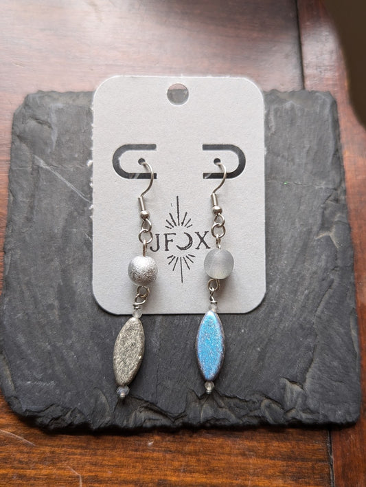 Silver-Grey Iridescent Textured Glass Earrings