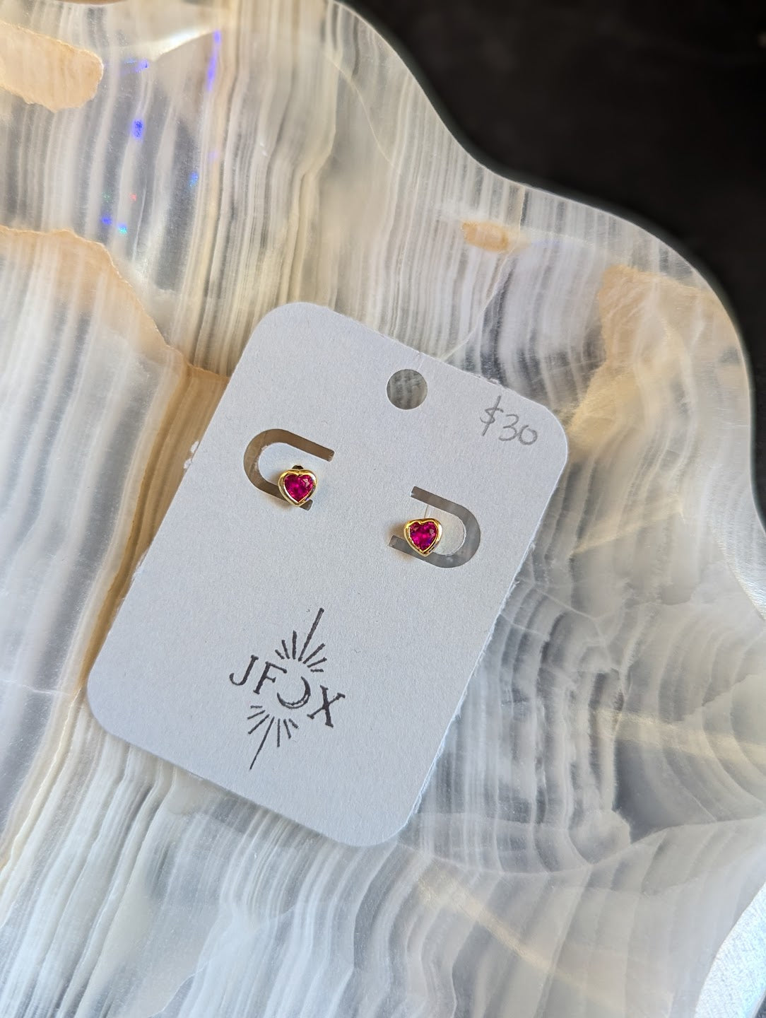 Tiny Heart CZ Plain Bezel Set Earrings (Various Colors Available)