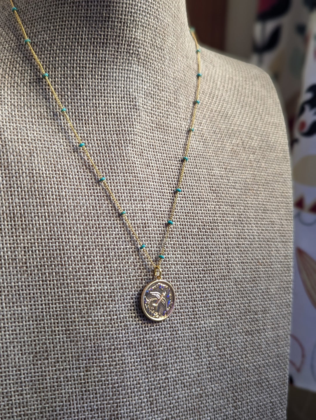 Sparrow Gold and Turquoise Necklace