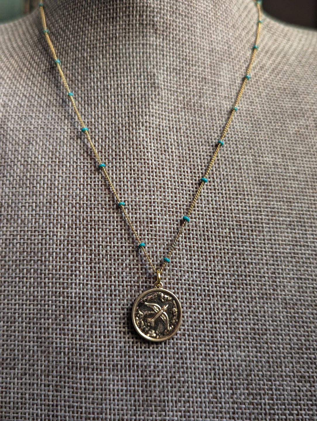 Sparrow Gold and Turquoise Necklace