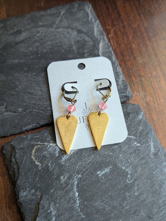 Brass Hearts with Cherry Quartz Brass Hoops