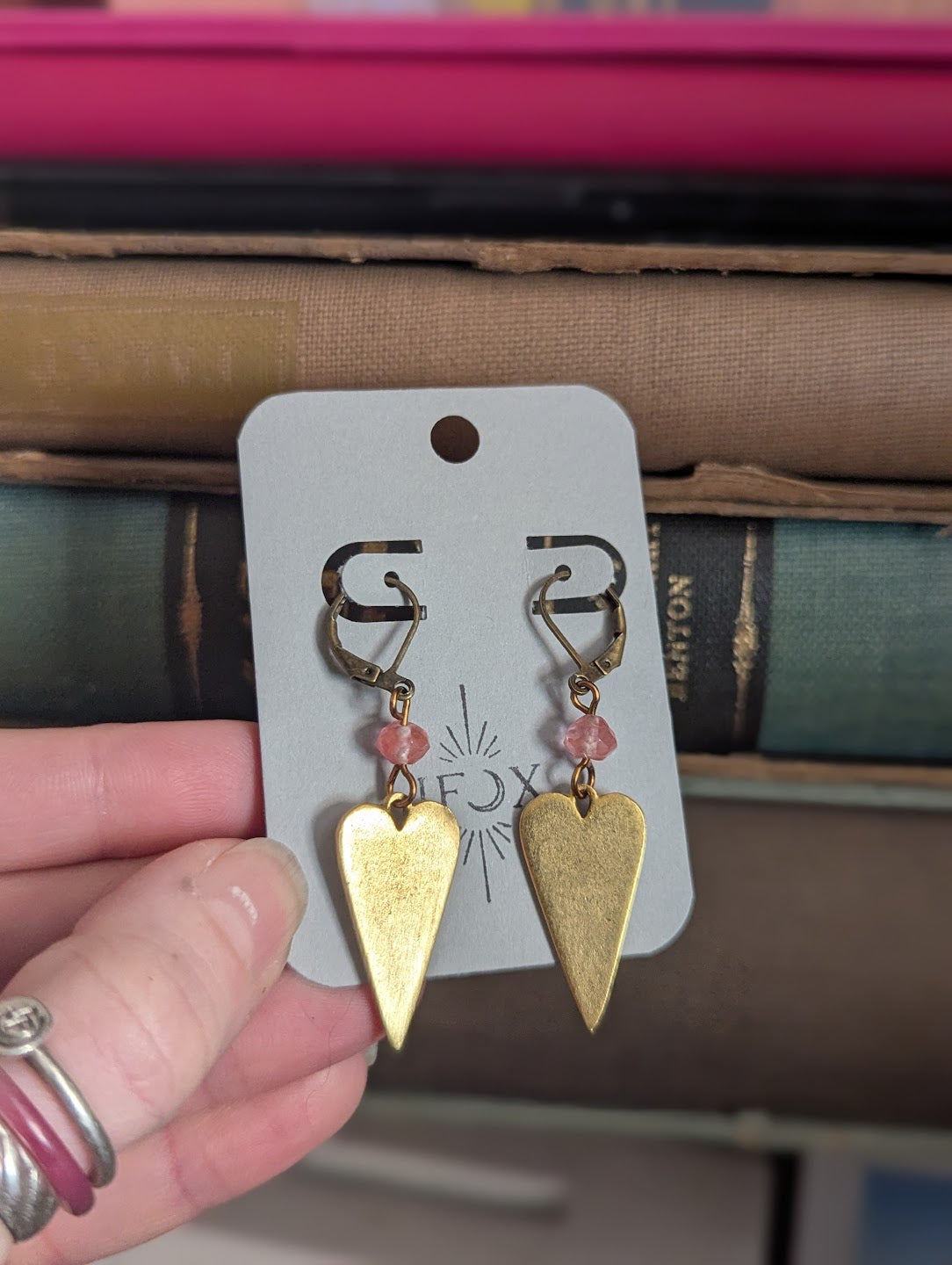 Brass Hearts with Cherry Quartz Brass Hoops