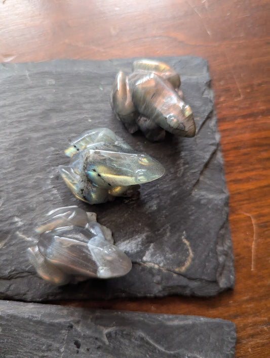 Flashy Labradorite Carved Frog