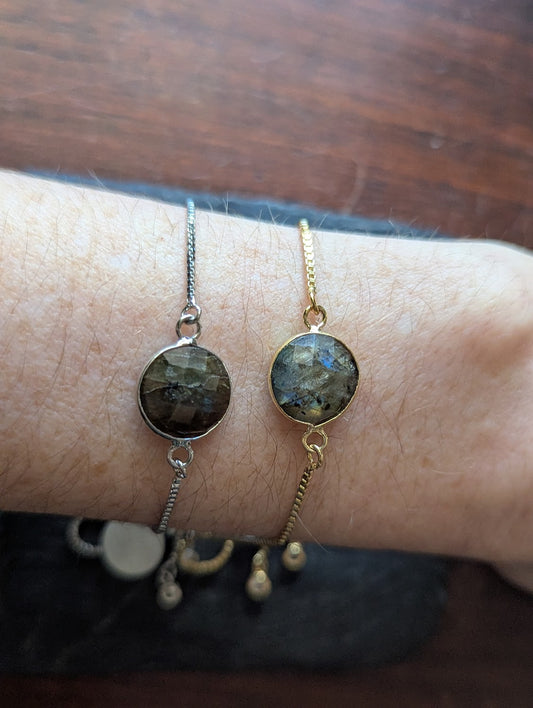 Faceted Round Labradorite Slider Bracelet (Silver or Gold)