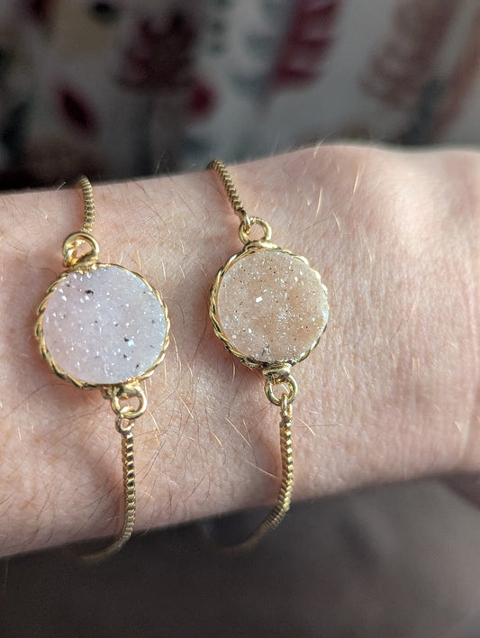 Round Druzy Gold Slider Bracelet (Various Options Available)