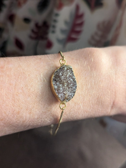 Large Purple Druzy Slider Bracelet - Gold