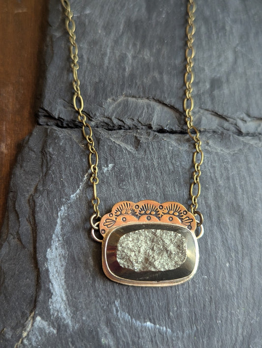 Raw Pyrite Mixed Metal Stamped Necklace