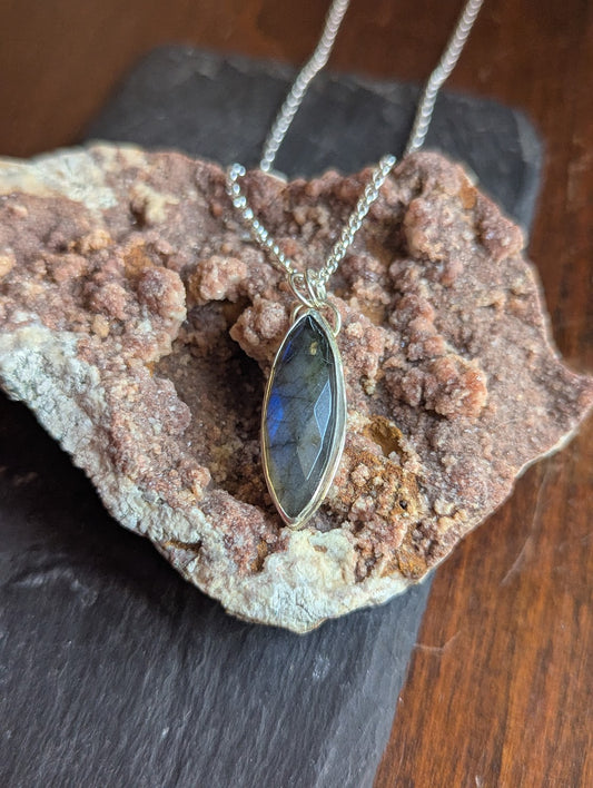 Faceted Marquise Labradorite Sterling Necklace