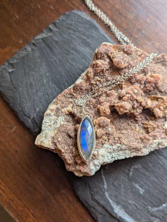 Faceted Marquise Labradorite Sterling Necklace