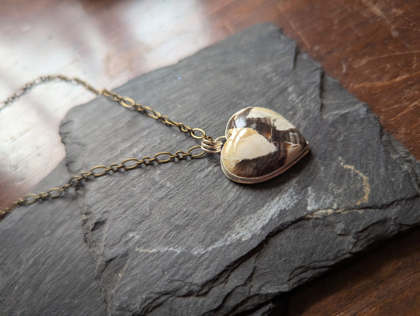 Petrified Wood Heart Mixed Metal Necklace