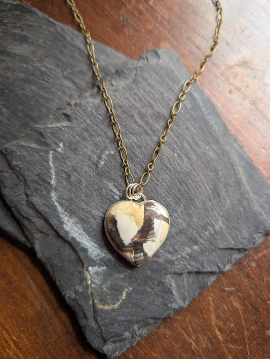 Petrified Wood Heart Mixed Metal Necklace