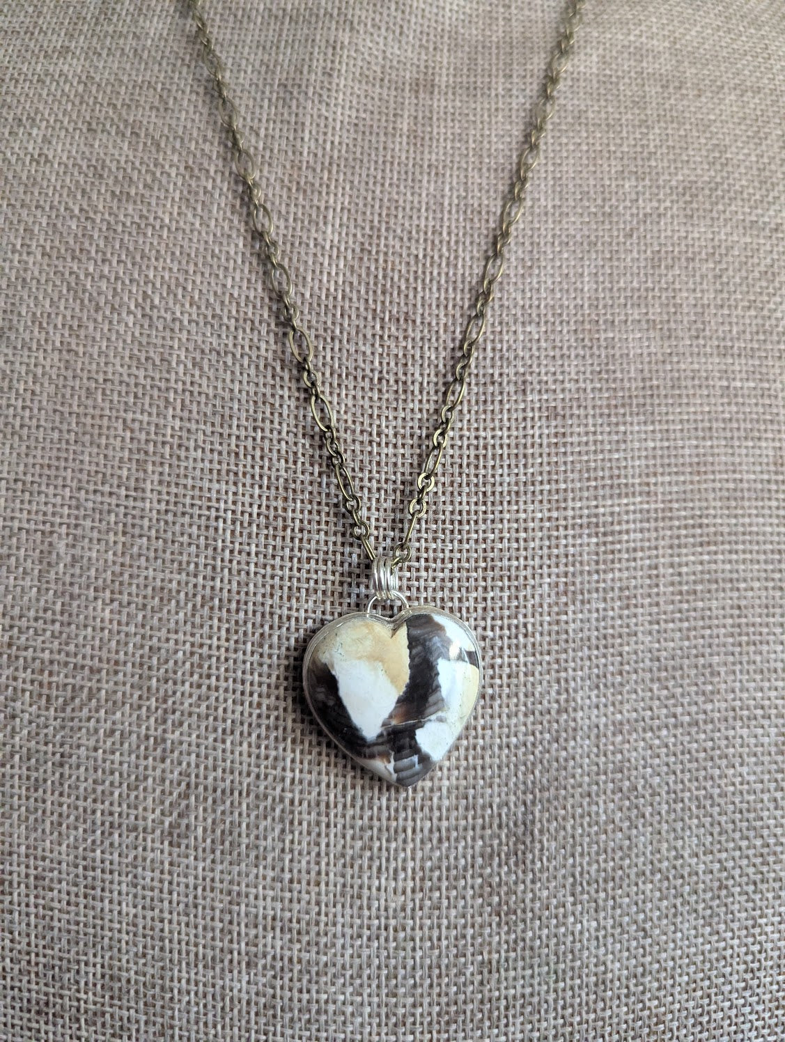 Petrified Wood Heart Mixed Metal Necklace