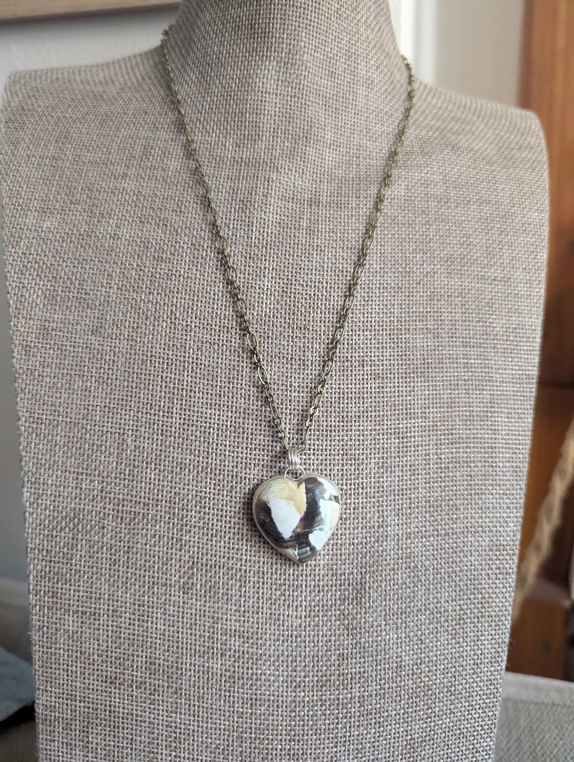 Petrified Wood Heart Mixed Metal Necklace