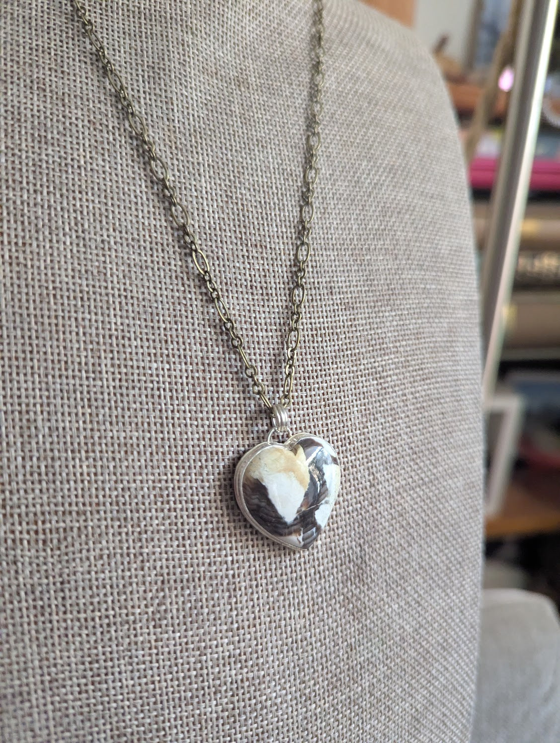 Petrified Wood Heart Mixed Metal Necklace