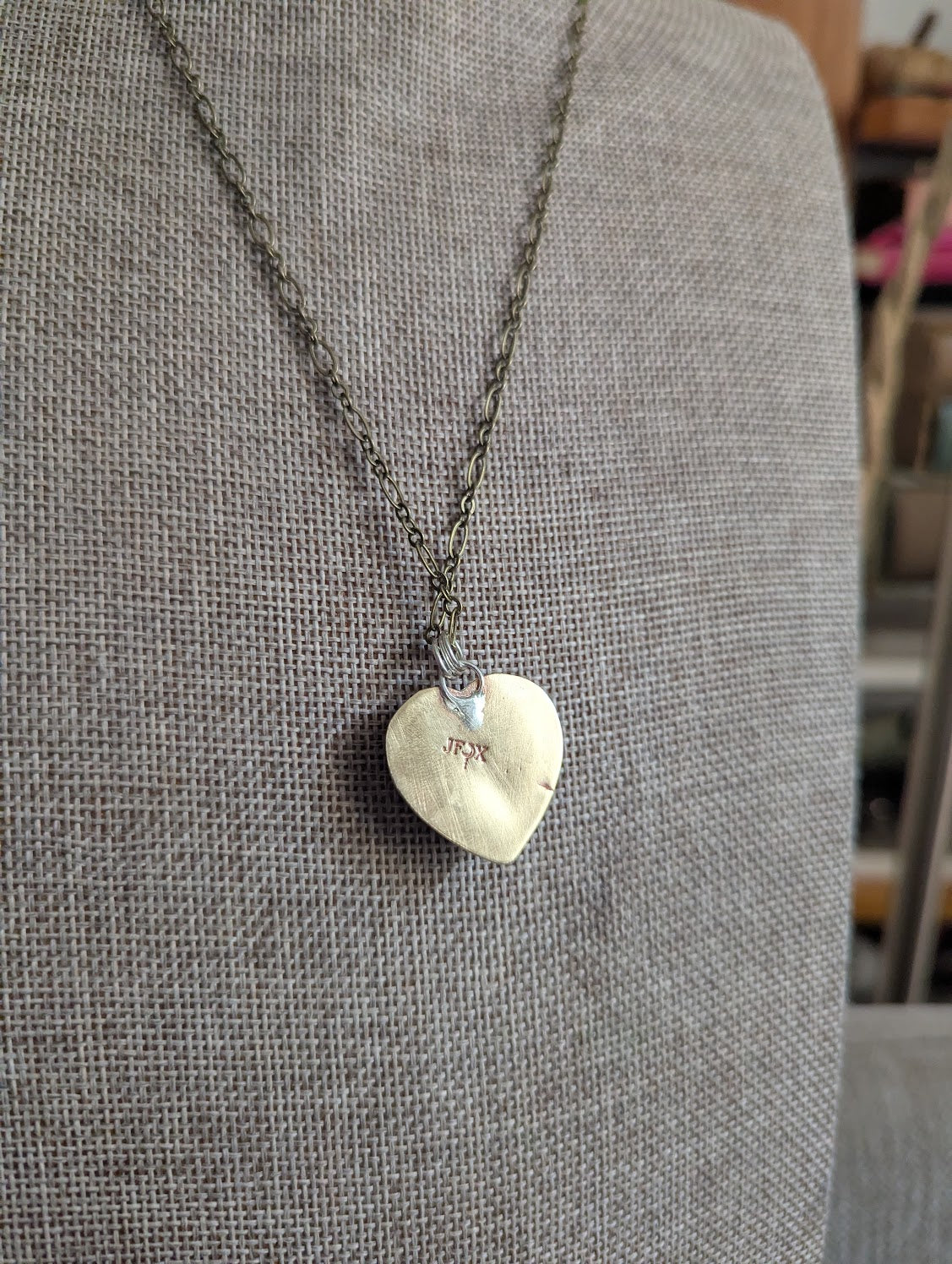 Petrified Wood Heart Mixed Metal Necklace