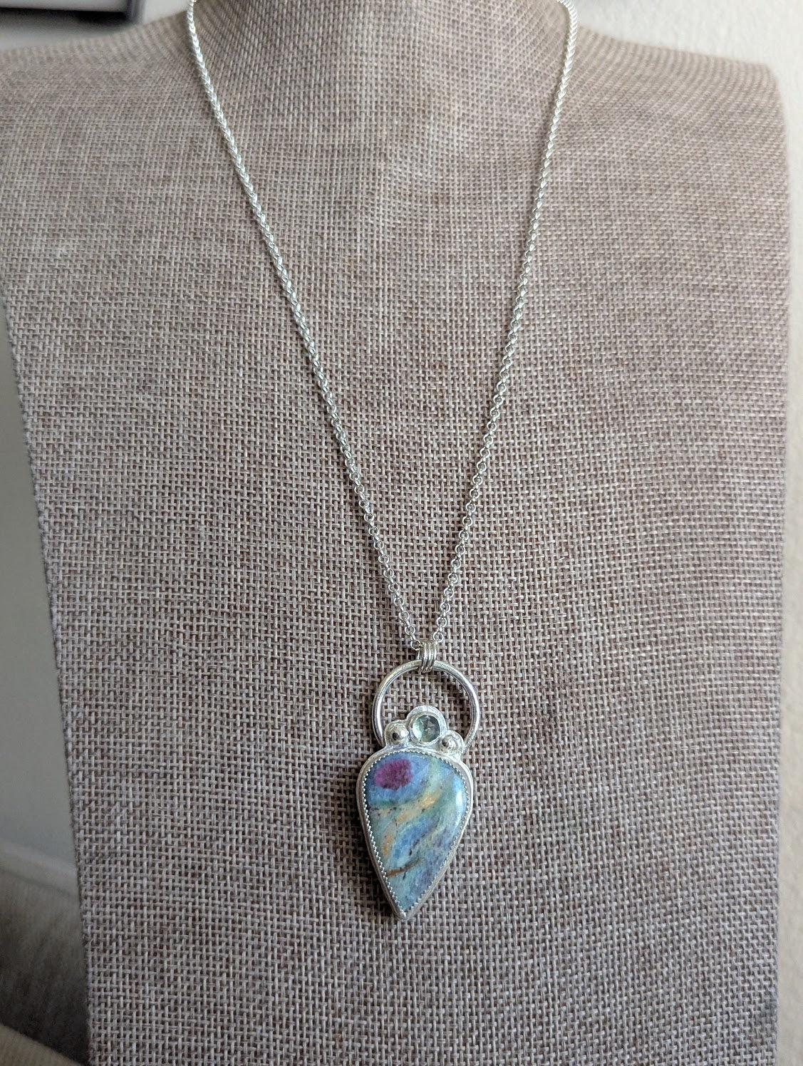 Ruby Fuchsite and Green Kyanite Full Circle Sterling Silver Necklace