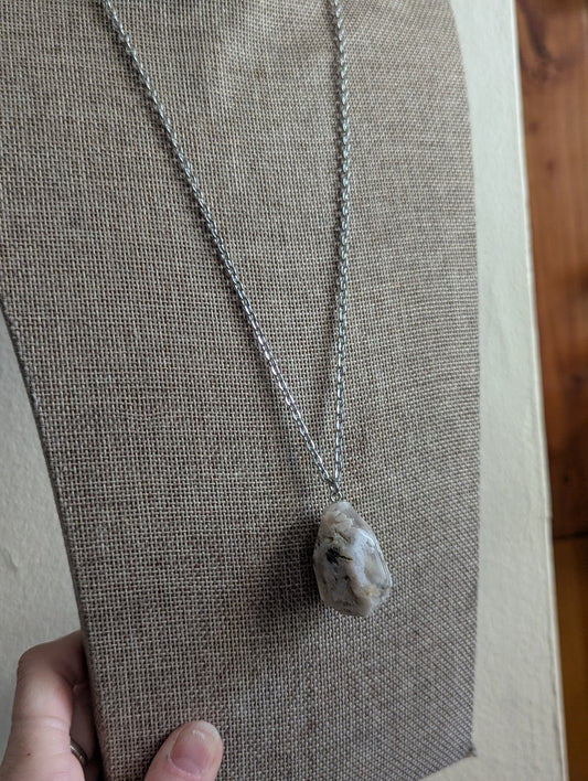 Flower Agate Stainless Necklace