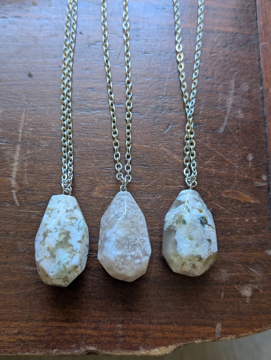 Flower Agate Stainless Necklace