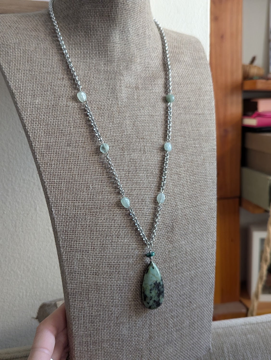African Turquoise and Green Aventurine Necklace (Silver or Brass)