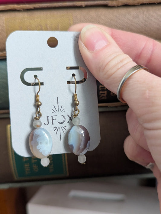 Botswana Agate and Quartz Oval Drop Earrings
