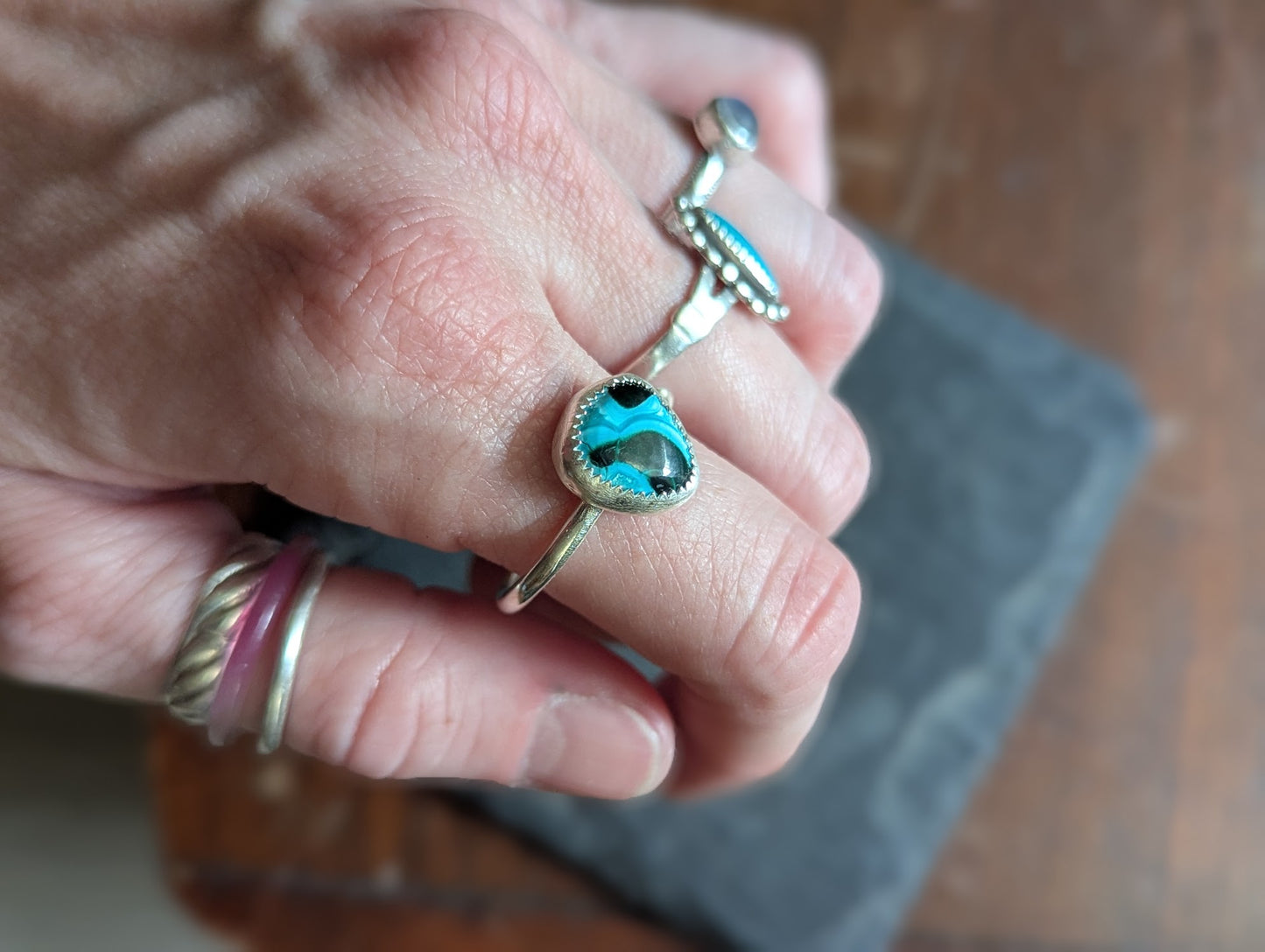 Malachite and Chrysocolla Silver Ring - Size 11