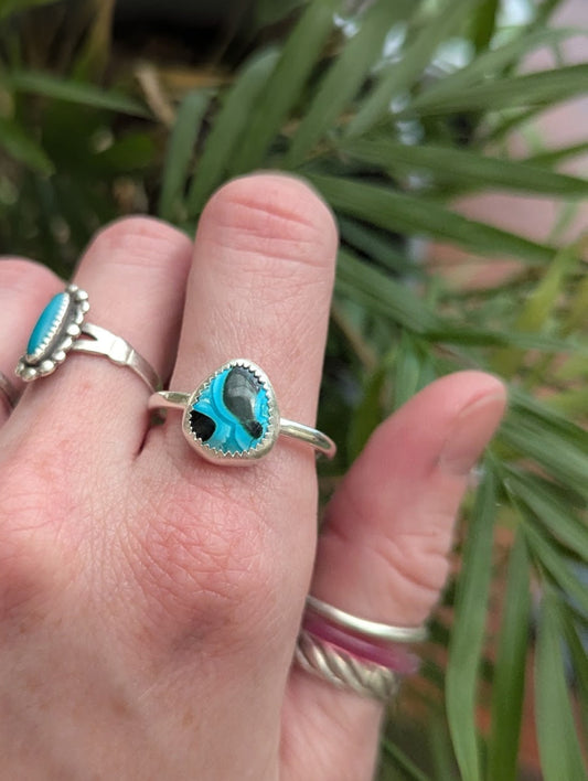 Malachite and Chrysocolla Silver Ring - Size 11