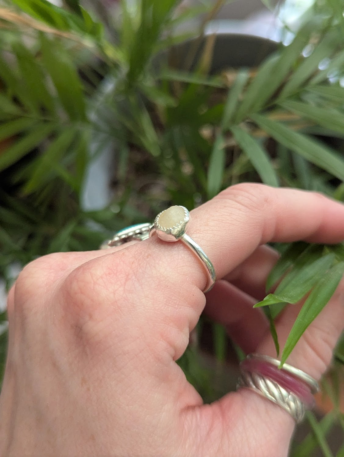 White Beach Stone Silver Ring - Size 6