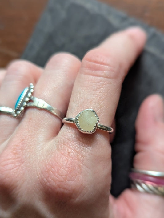 White Beach Stone Silver Ring - Size 6