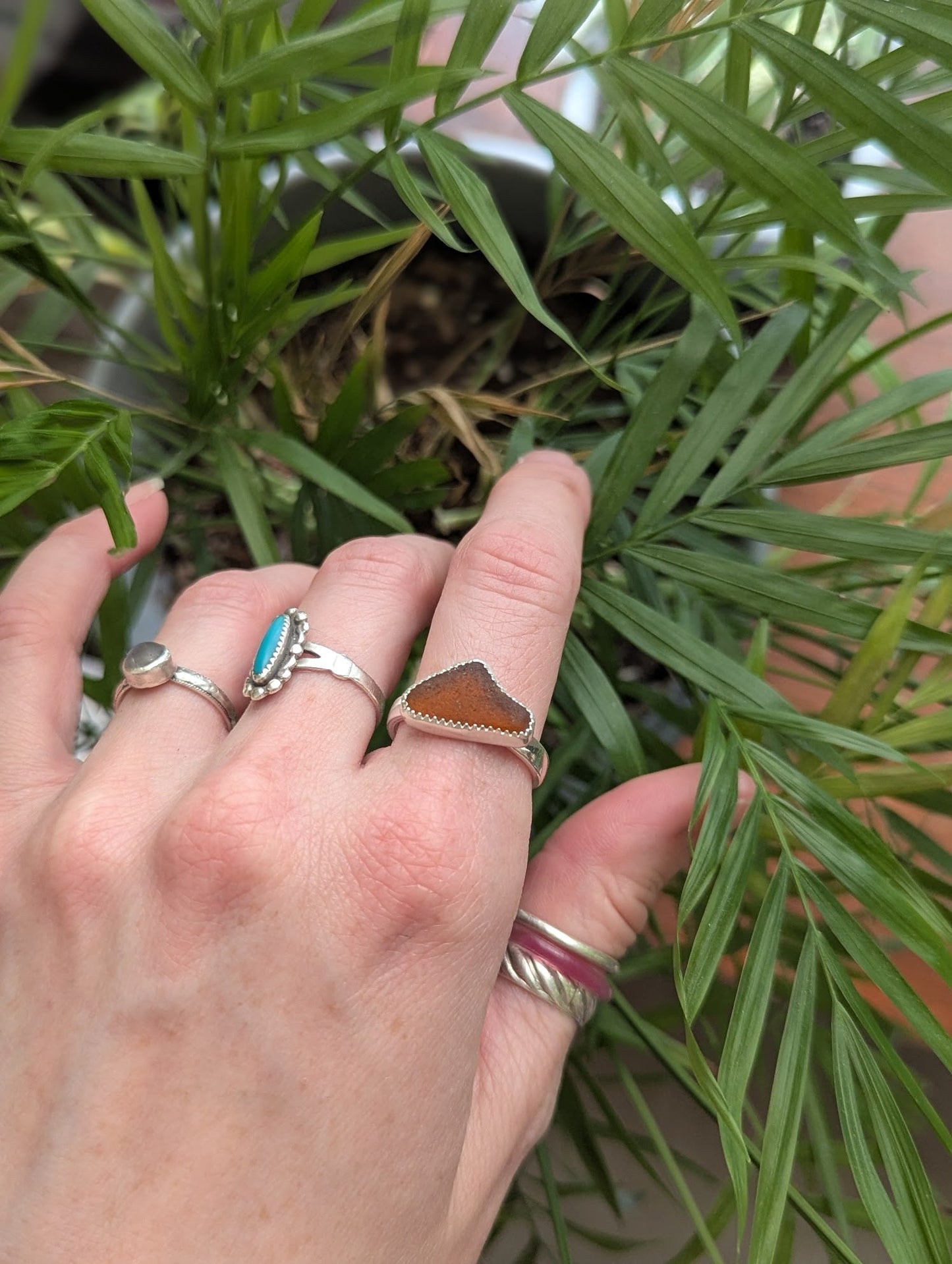 Brown Seaglass Silver Ring - Size 9