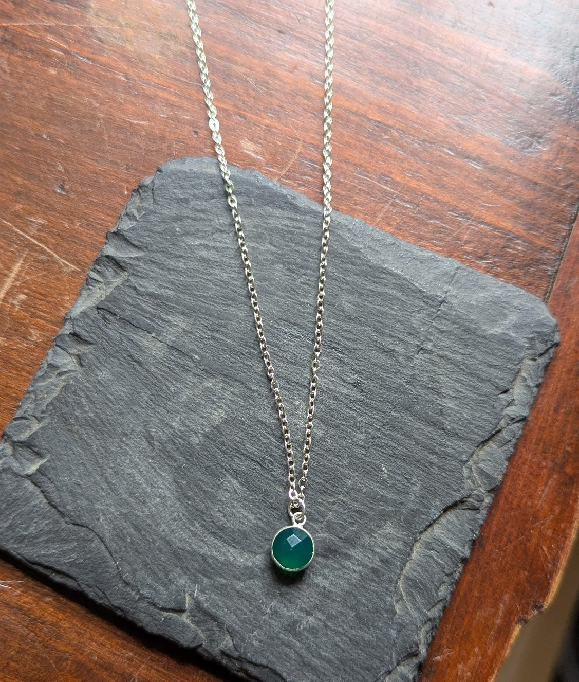 Round Green Onyx Sterling Silver Necklace