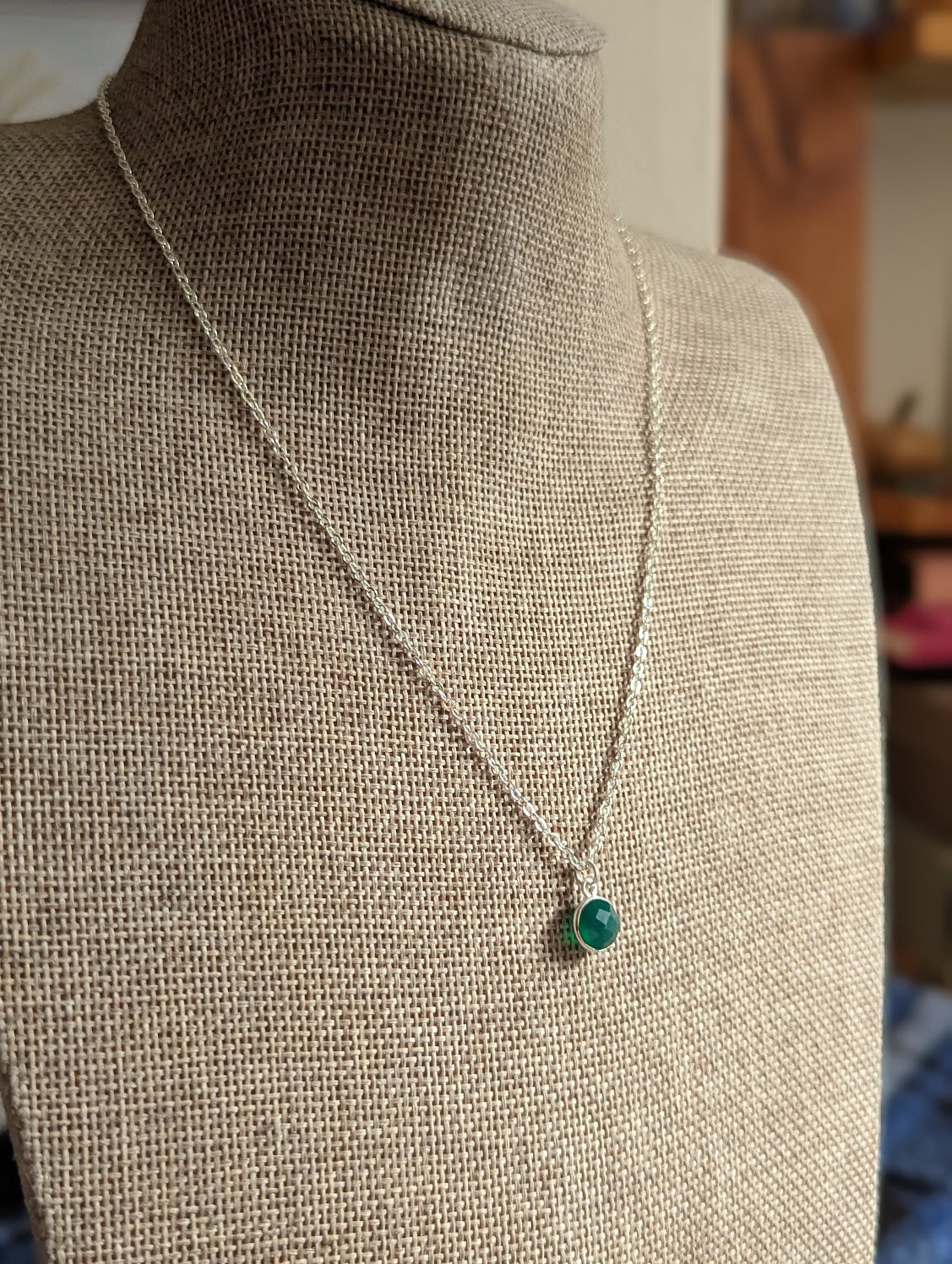Round Green Onyx Sterling Silver Necklace